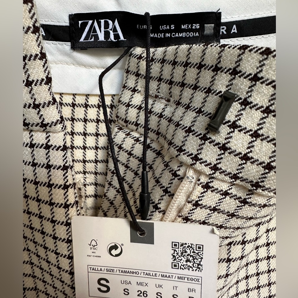 ZARA cropped checked stretch wide leg trousers NWT - Picture 5 of 8